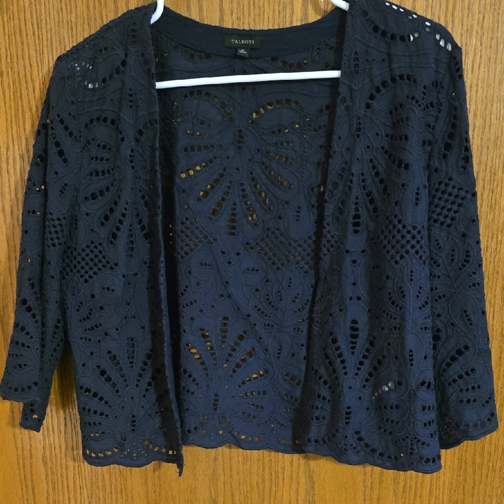 Talbots Women's Navy Lace Cotton Cardigan / Shrug